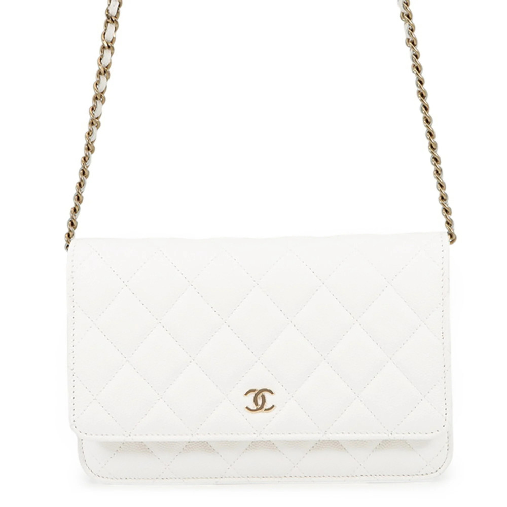 Chanel Chain Wallet Classic Matelassé Coco Mark Caviar Skin AP0250 CHANEL Whi...